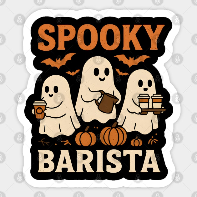 Spooky Barista Halloween Ghost Coffee Graphic Gift Sticker by MakerMind8.2